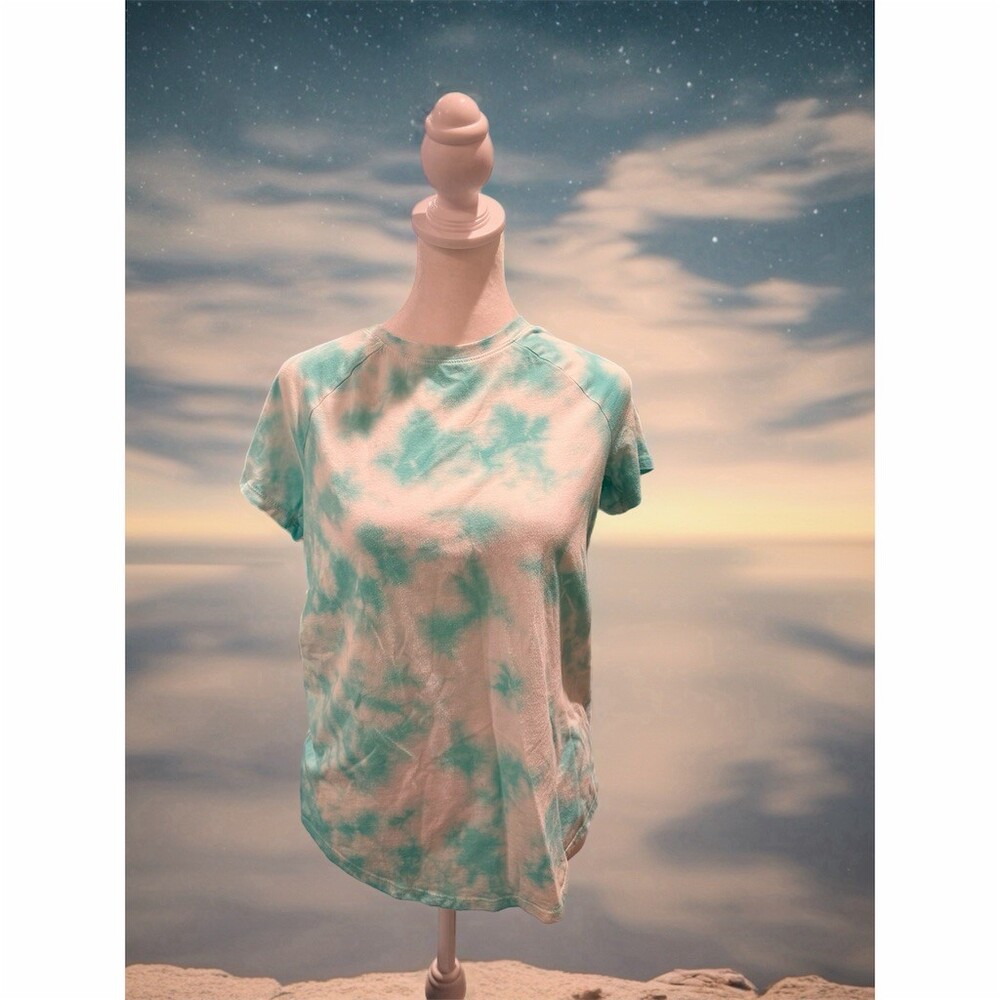 Cat & Jack Girls T-Shirt Size XL (14/16) Teal/White Tie-Dye Raglan Crew